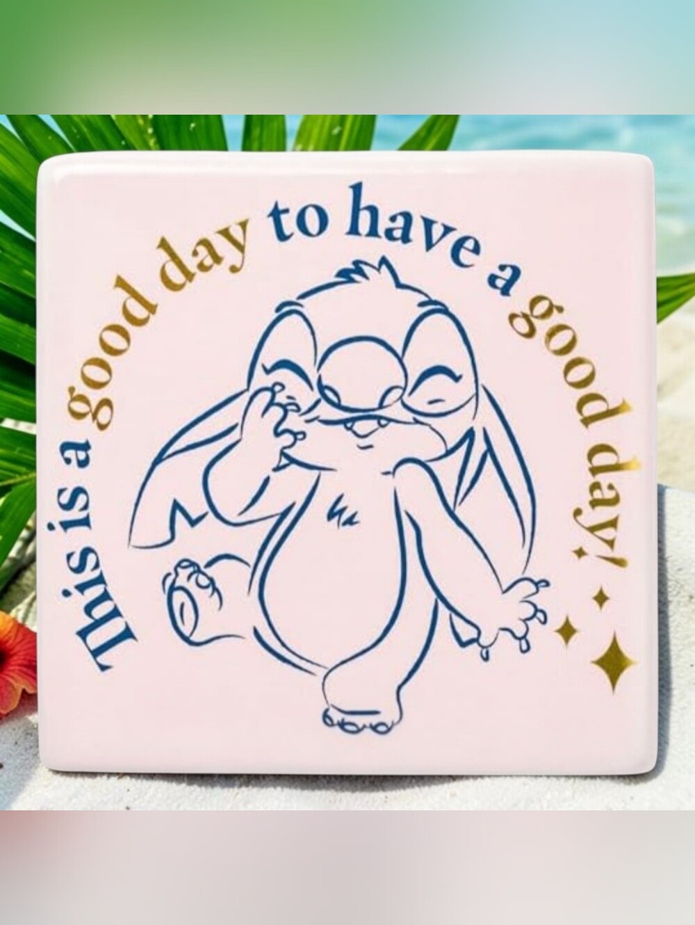 Pink Disney Stitch SILVER BUFFALO Ceramic Box- Cute Good Day Print